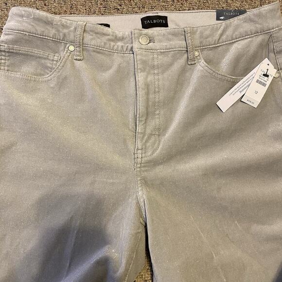 NEW Talbots Women Sz12 Corduroy Straight Leg Slimming Pants Gray Silver Metallic - Picture 1 of 9